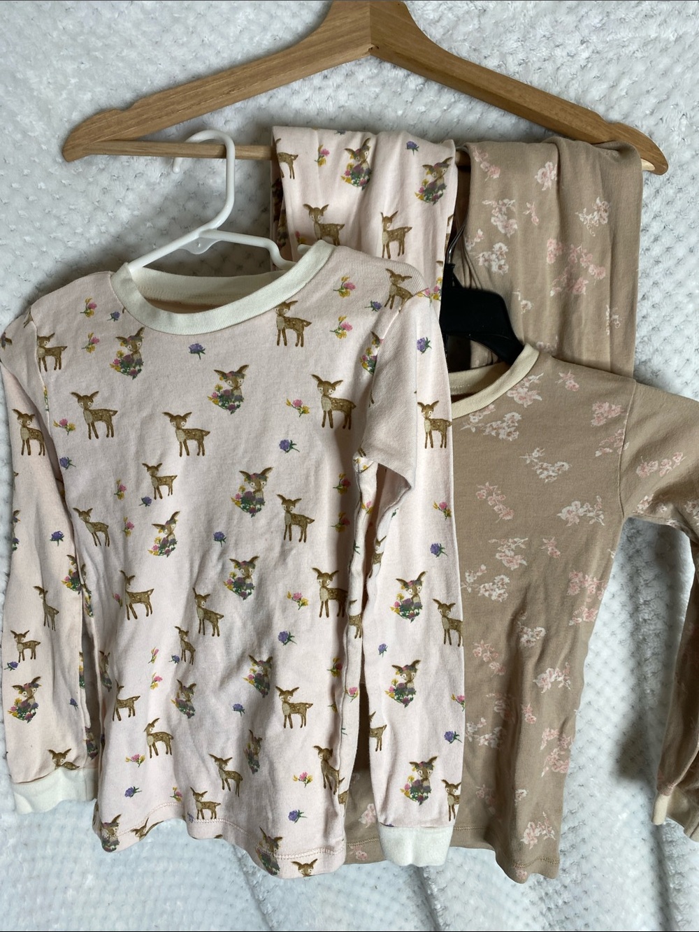 Burt's Bees Girls Pink and Taupe Deer & Floral Pajamas Sets bundle